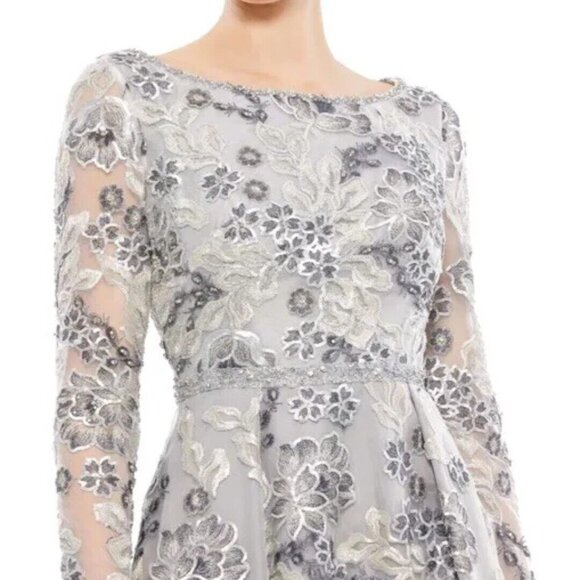 NWT Mac Duggal Sequin-Accented Floral A-Line Gown Platinum‎ 11185 - Picture 2 of 12